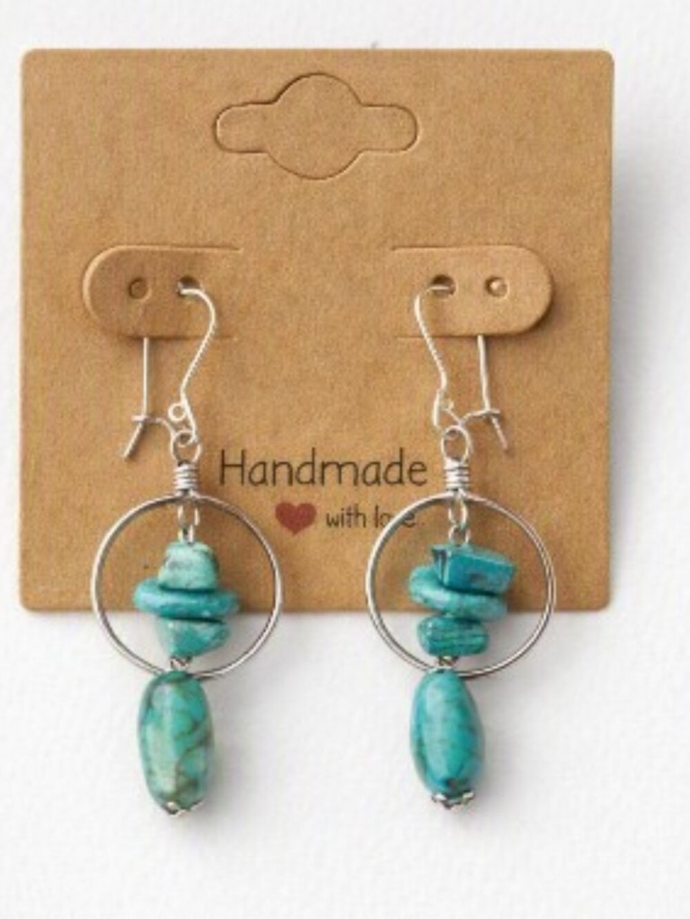 Handmade Turquoise Dangle Earrings – Silver Wire Hoops